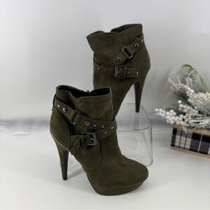 GUESS Olive Green Suede Ankle Boots
